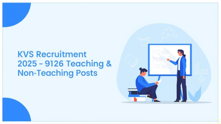 Indian school students studying with a teacher in front of Kendriya Vidyalaya building – KVS Recruitment 2025 Featured Image