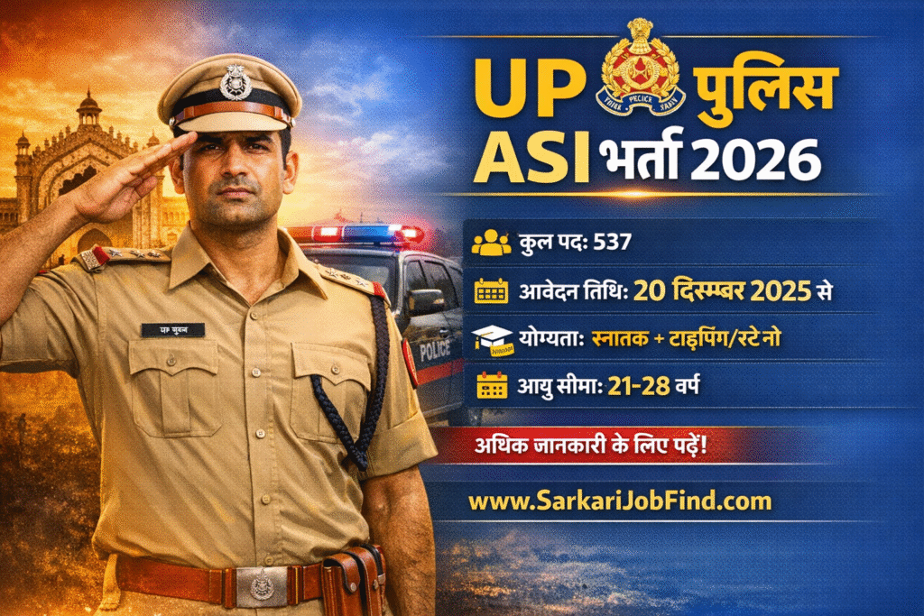 UP Police ASI Recruitment 2026 537 पदों पर भर्ती, ऑनलाइन आवेदन